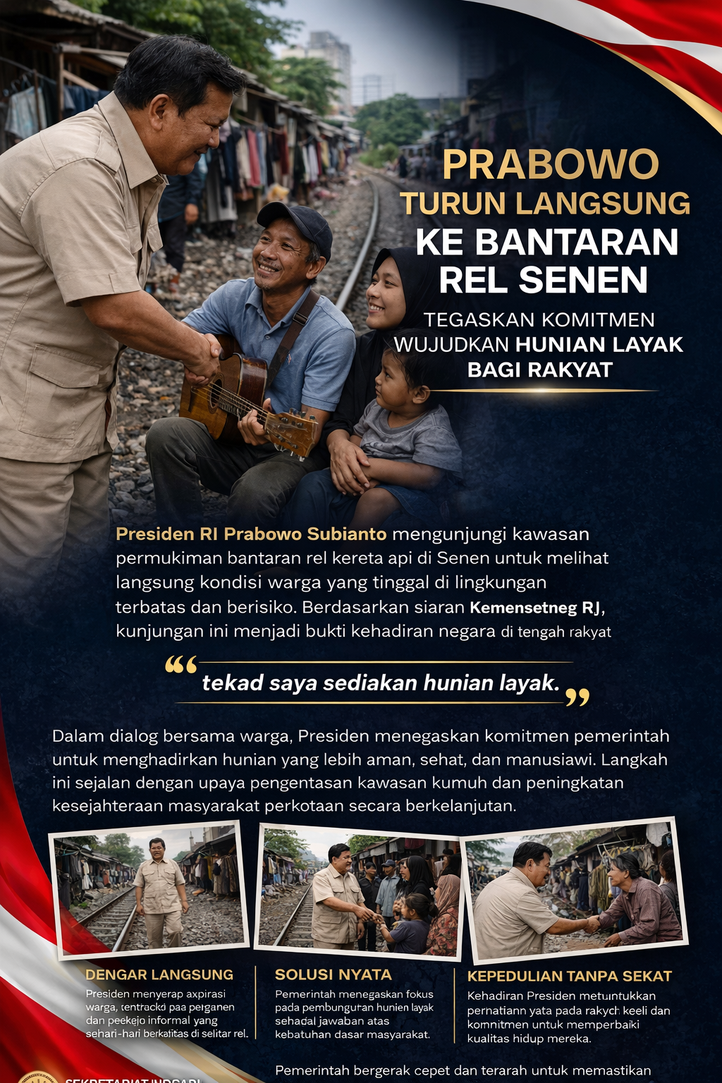 Prabowo Tinjau Bantaran Rel Senen, Negara Hadir Bawa Solusi Hunian Layak untuk Warga