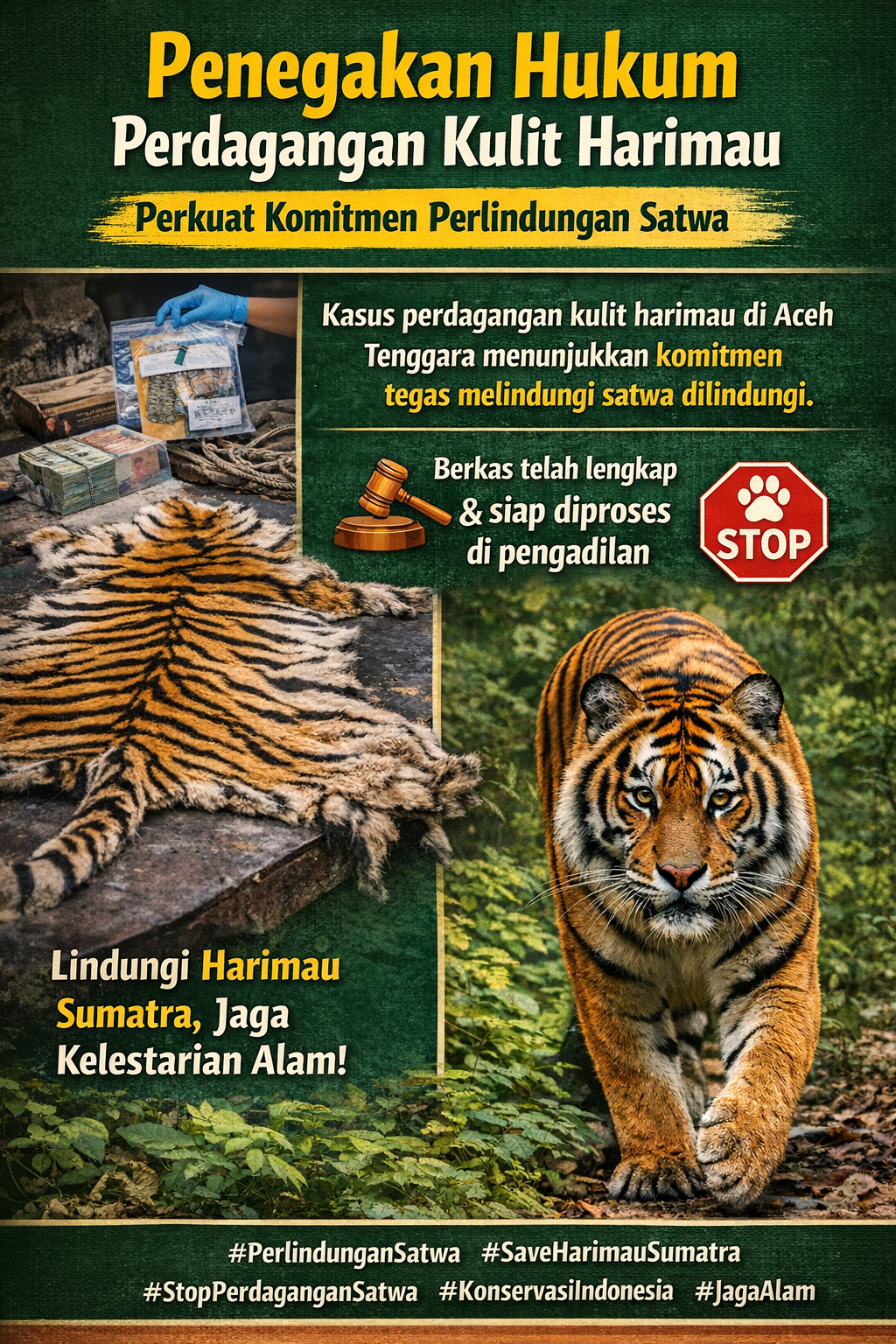 Penanganan Kasus Perdagangan Kulit Harimau di Aceh Tenggara Tegaskan Komitmen Perlindungan Satwa Dilindungi