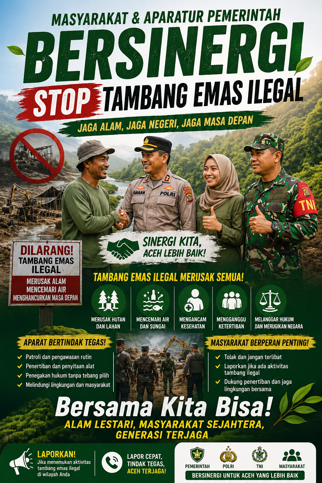Masyarakat dan Aparatur Bersinergi, Penertiban Tambang Emas Ilegal Kian Menguat di Aceh