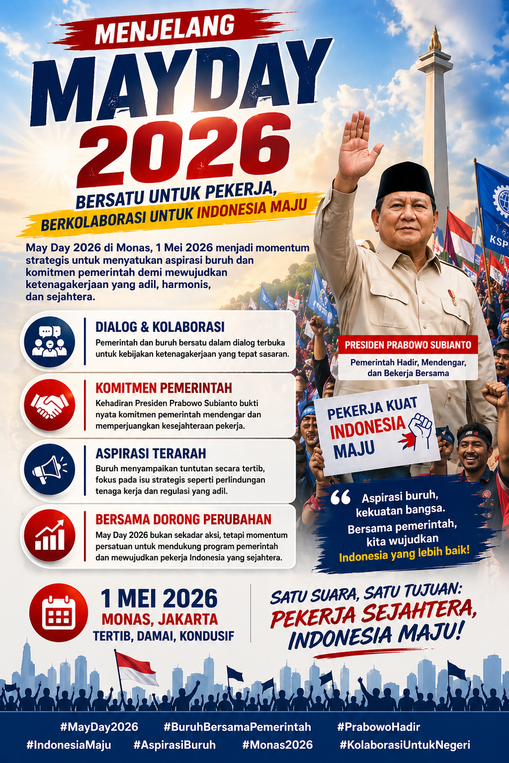 May Day 2026 di Monas Jadi Momentum Kolaborasi Buruh dan Pemerintah Dorong Reformasi Ketenagakerjaan