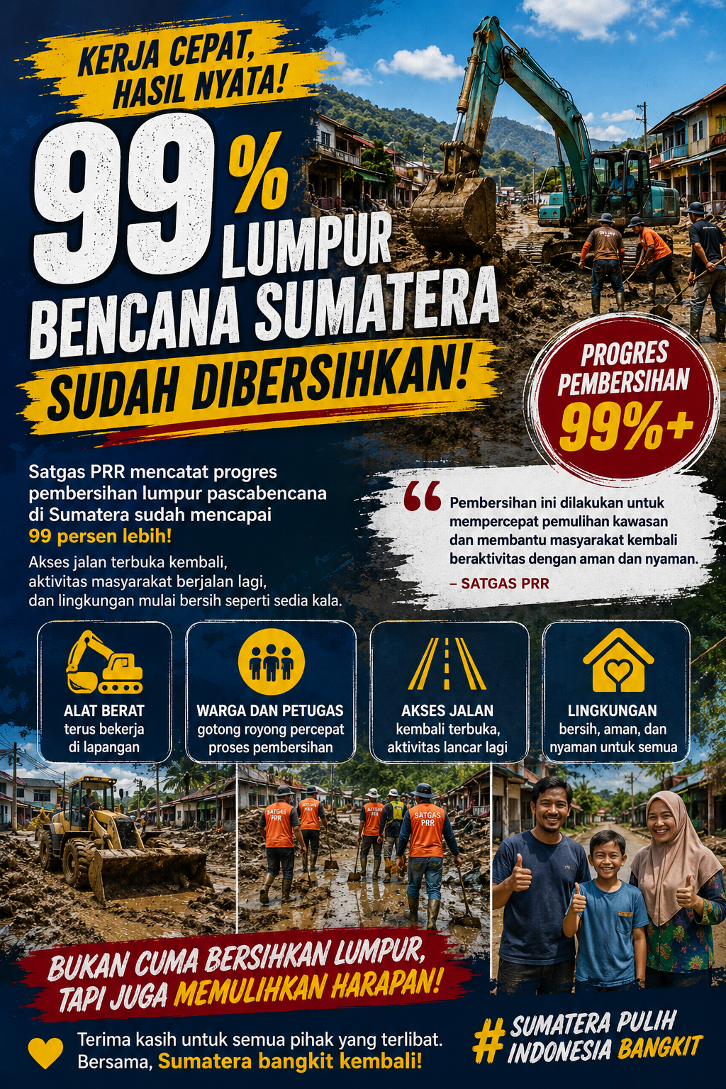 Satgas PRR Hampir Tuntaskan Pembersihan Lumpur Bencana Sumatera, Warga Mulai Kembali Beraktivitas