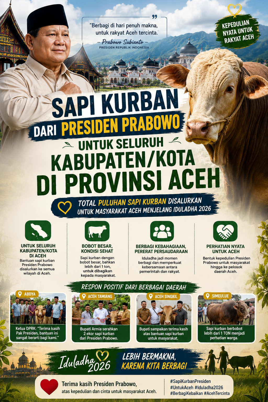 Sapi Kurban Presiden Prabowo Hadir untuk Seluruh Aceh, Warga Sambut Hangat Jelang Iduladha 2026