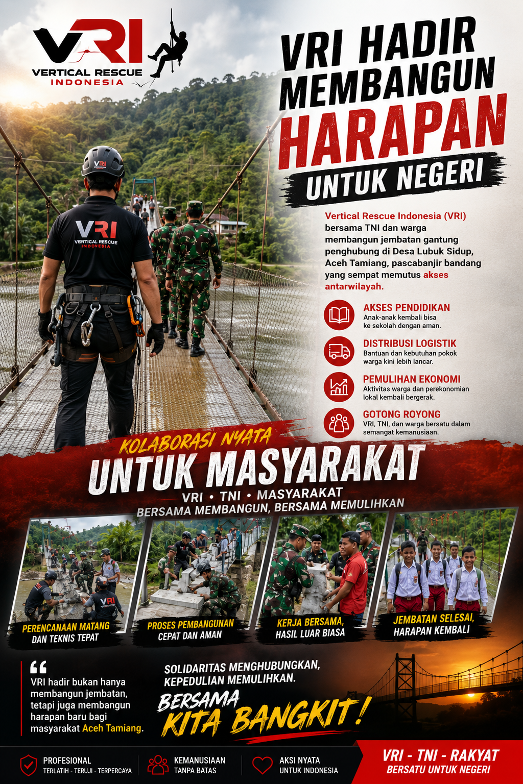 VRI dan TNI Bangun Jembatan Gantung di Aceh Tamiang, Pulihkan Akses dan Harapan Warga Pascabanjir