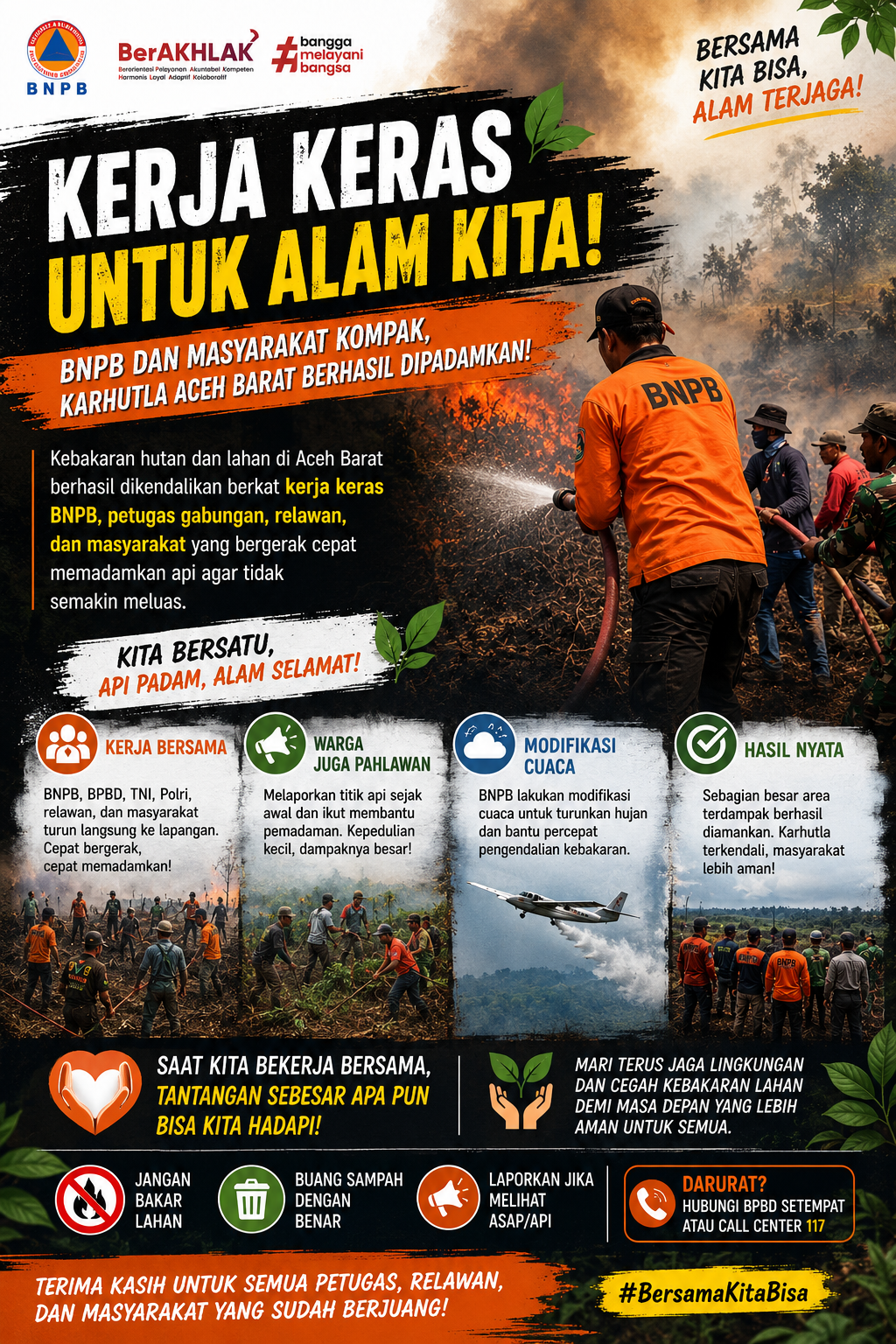BNPB dan Warga Kompak Bergerak, Karhutla Aceh Barat Berhasil Dikendalikan
