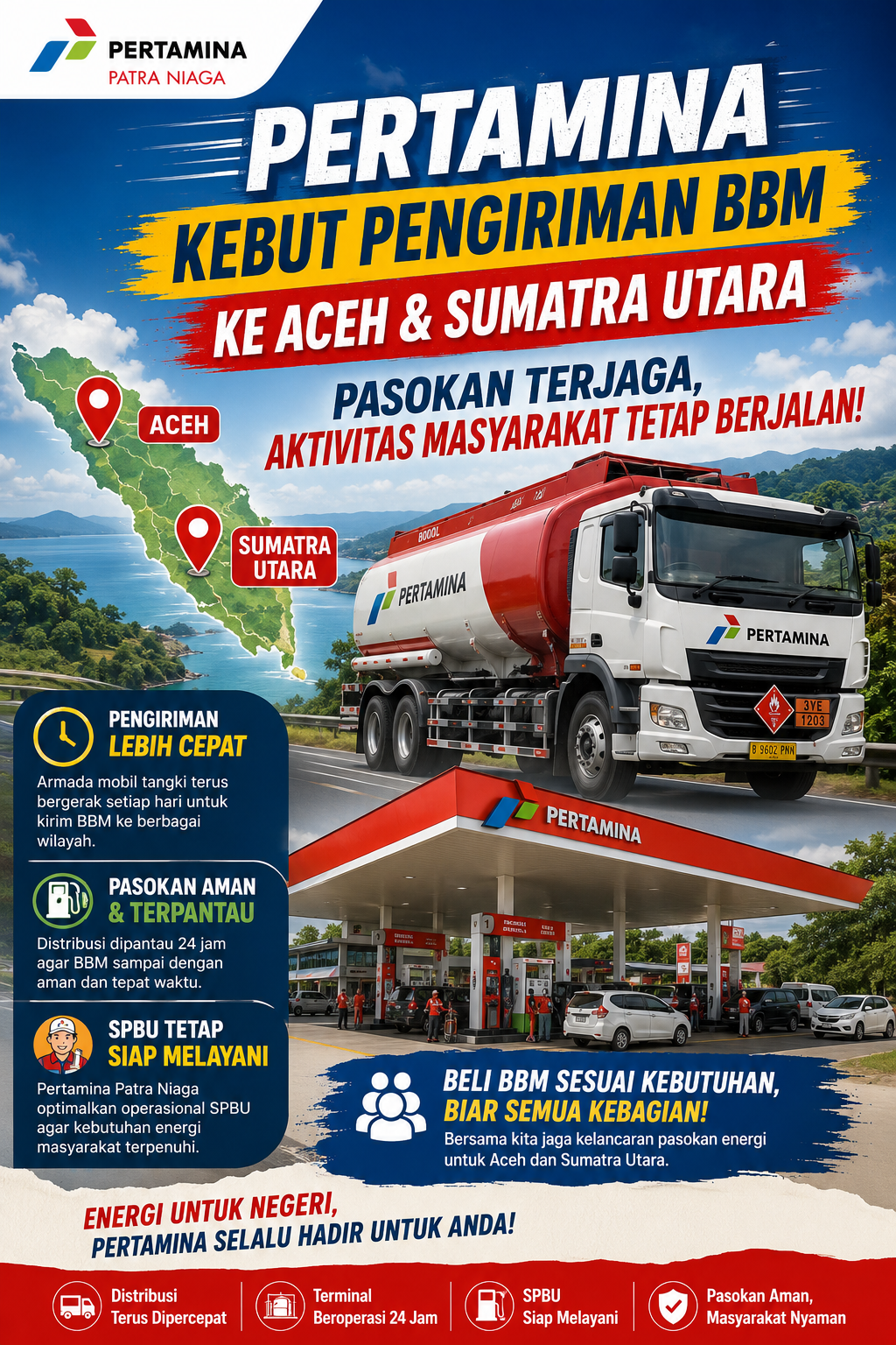 Pertamina Kebut Distribusi BBM ke Aceh dan Sumatra Utara, SPBU Dioptimalkan agar Aktivitas Masyarakat Tetap Lancar