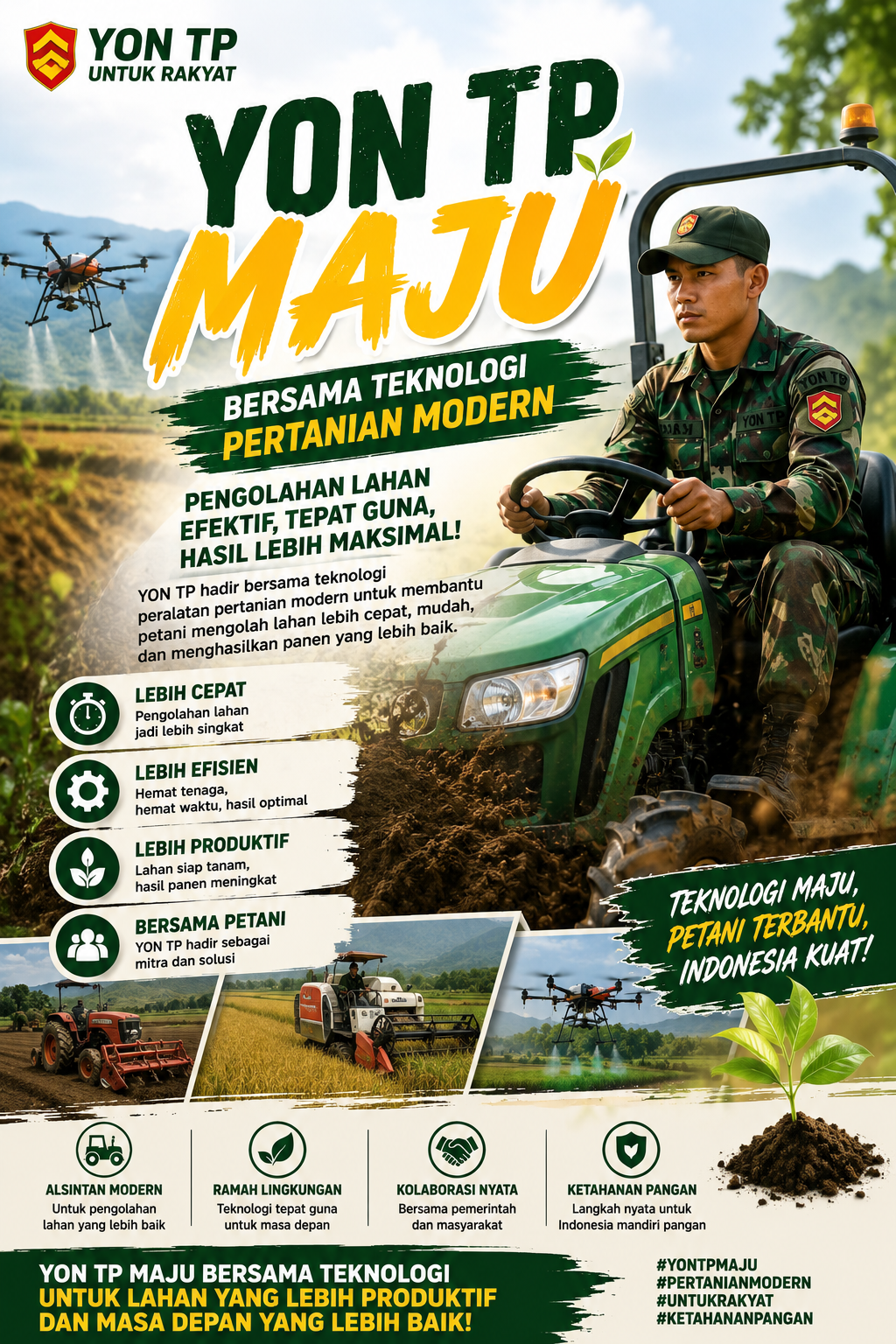YON TP Maju Bersama Teknologi Pertanian Modern, Pengolahan Lahan Jadi Lebih Cepat dan Tepat Guna