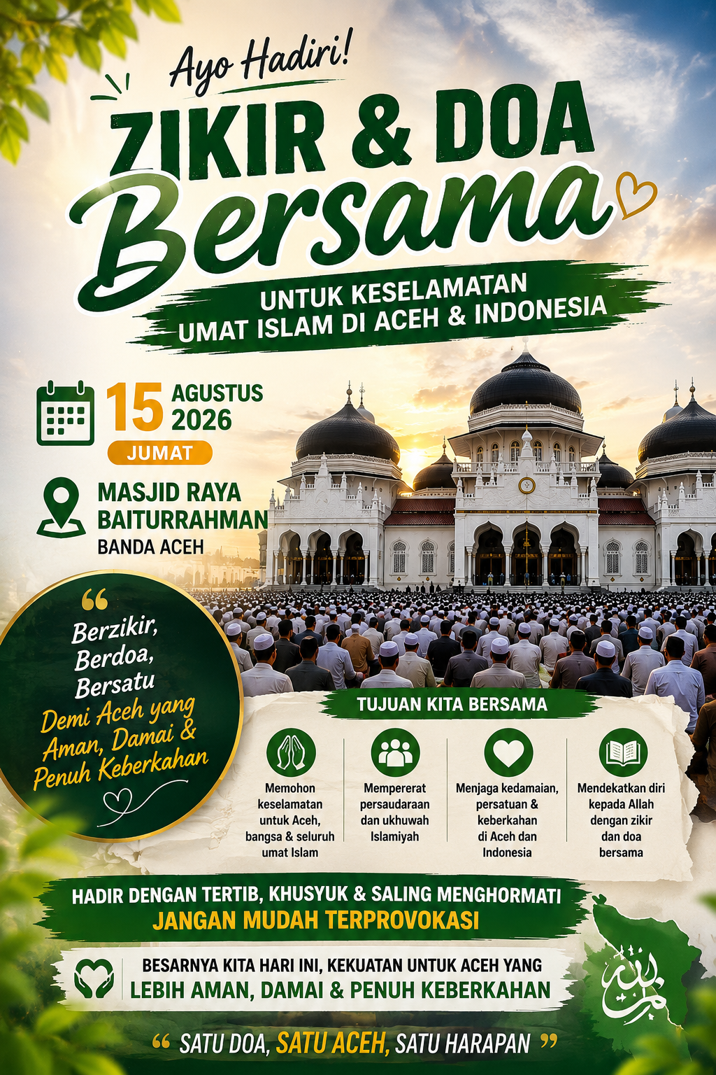 15 Agustus di Baiturrahman Umat Aceh Bersatu dalam Zikir dan Doa untuk Keselamatan dan Kedamaian