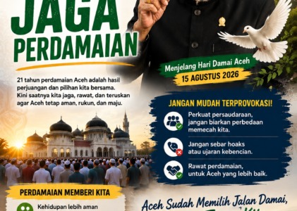 21 Tahun Damai Aceh, Wali Nanggroe Ajak Masyarakat Jaga Persaudaraan dan Jangan Mudah Terprovokasi