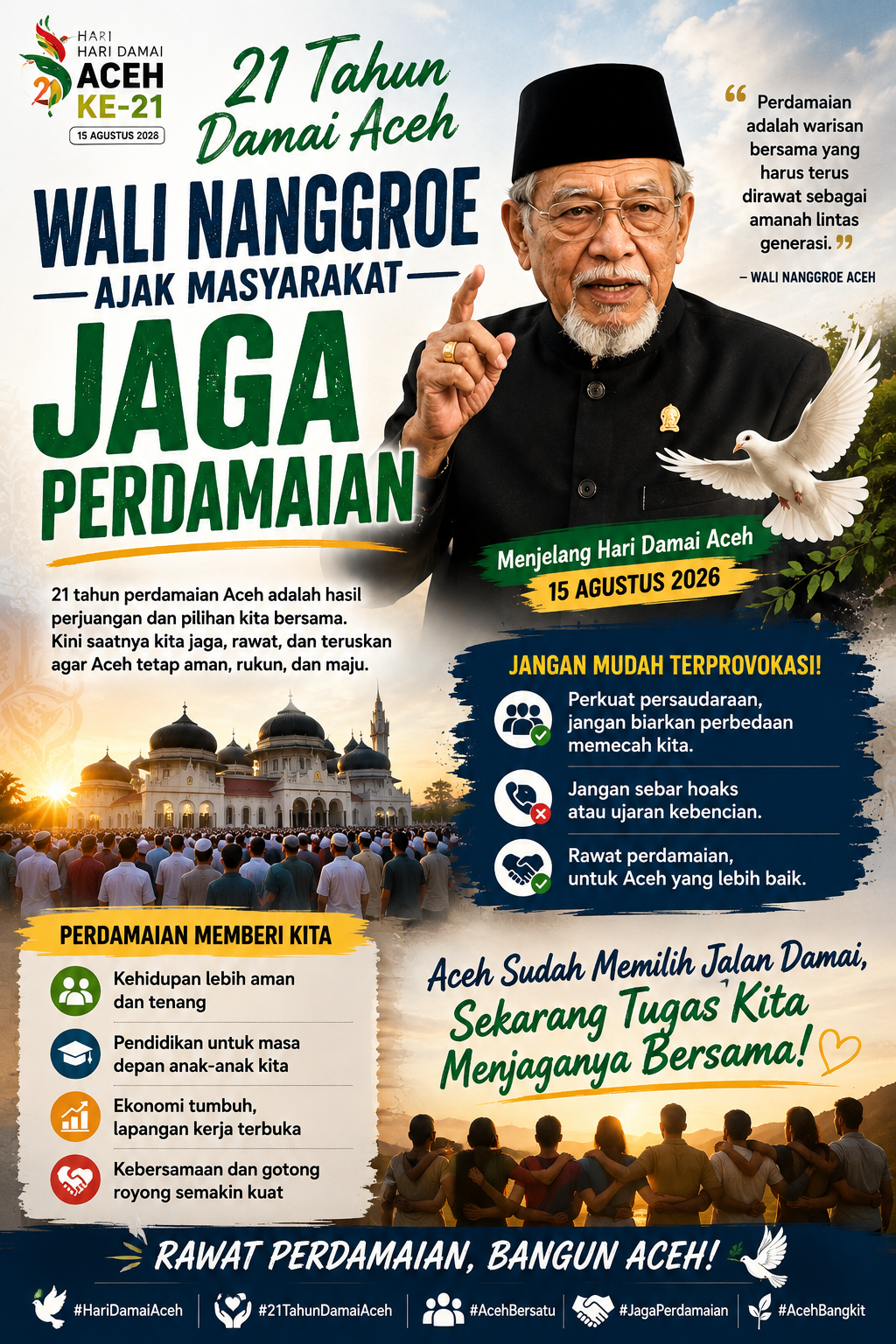 21 Tahun Damai Aceh, Wali Nanggroe Ajak Masyarakat Jaga Persaudaraan dan Jangan Mudah Terprovokasi