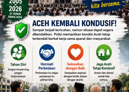 Aceh Kembali Kondusif, 21 Tahun Damai Jangan Sampai Terganggu