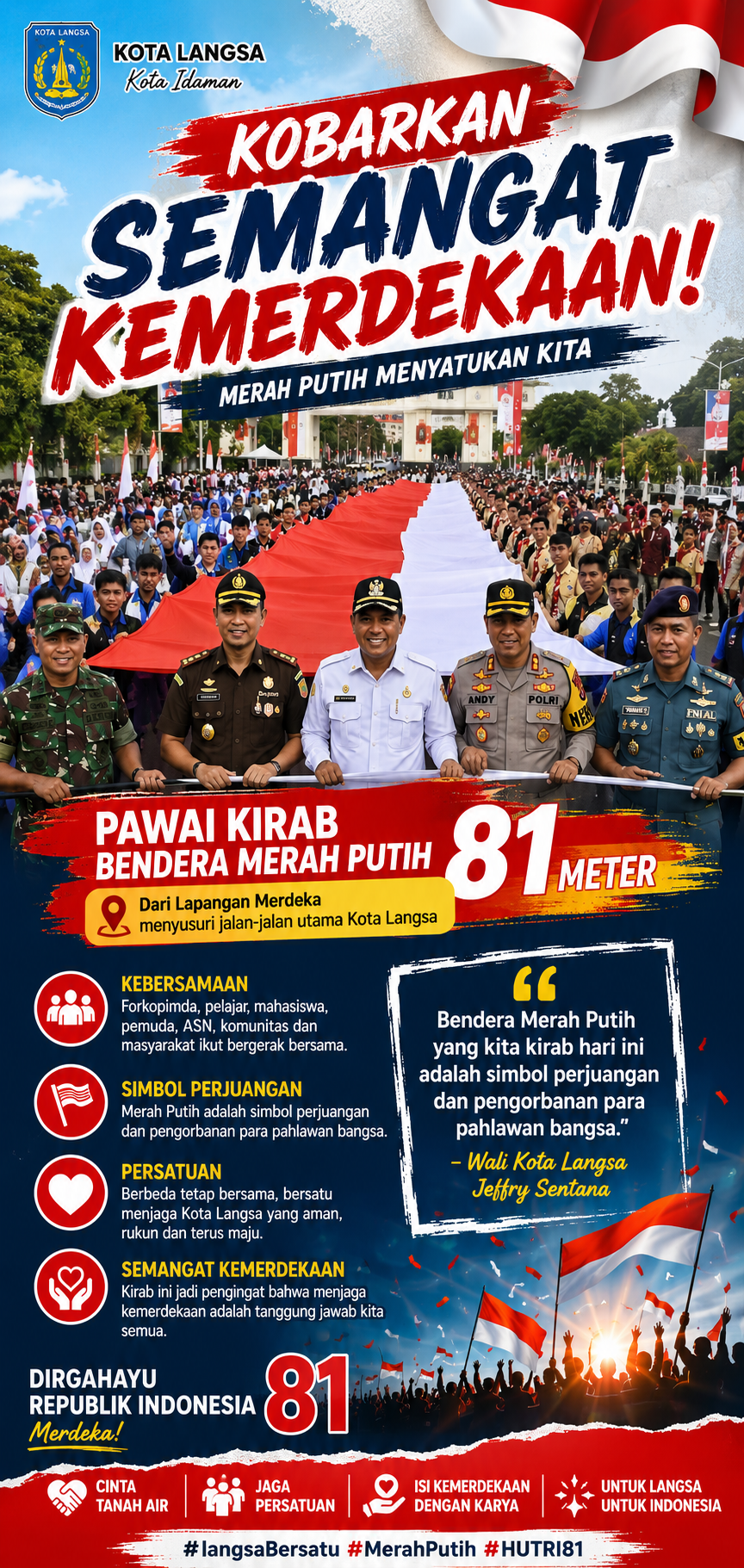 Forkopimda Langsa Arak Merah Putih Raksasa Kobarkan Kemerdekaan