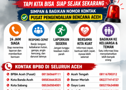 Simpan Nomor BPBA dan BPBD Aceh, Langkah Sederhana yang Bisa Mempercepat Bantuan Saat Bencana