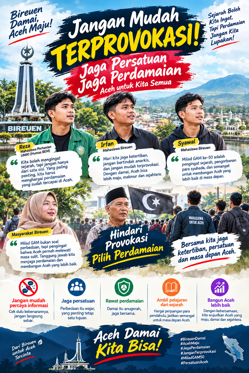 Mahasiswa Bireuen Ajak Masyarakat Tidak Terprovokasi dan Tetap Jaga Perdamaian Aceh