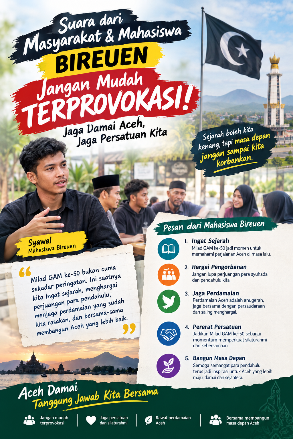 Mahasiswa Bireuen Ajak Warga Jaga Damai Aceh dan Tak Mudah Terprovokasi Jelang Milad GAM ke-50