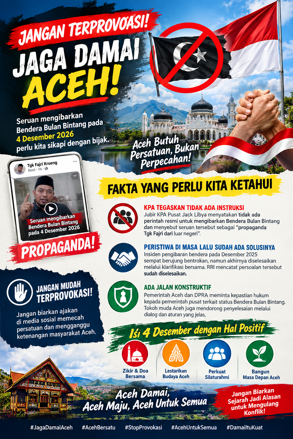 Jelang Milad GAM, Warga Aceh Diimbau Jangan Mudah Terpancing Ajakan Kibarkan Bendera Bulan Bintang