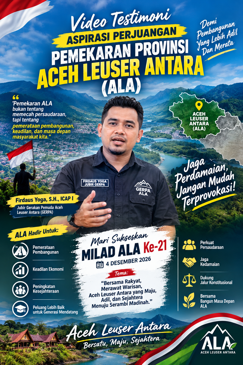 Firdaus Yoga Suarakan Aspirasi Pemekaran ALA, Ajak Masyarakat Jaga Perdamaian Aceh