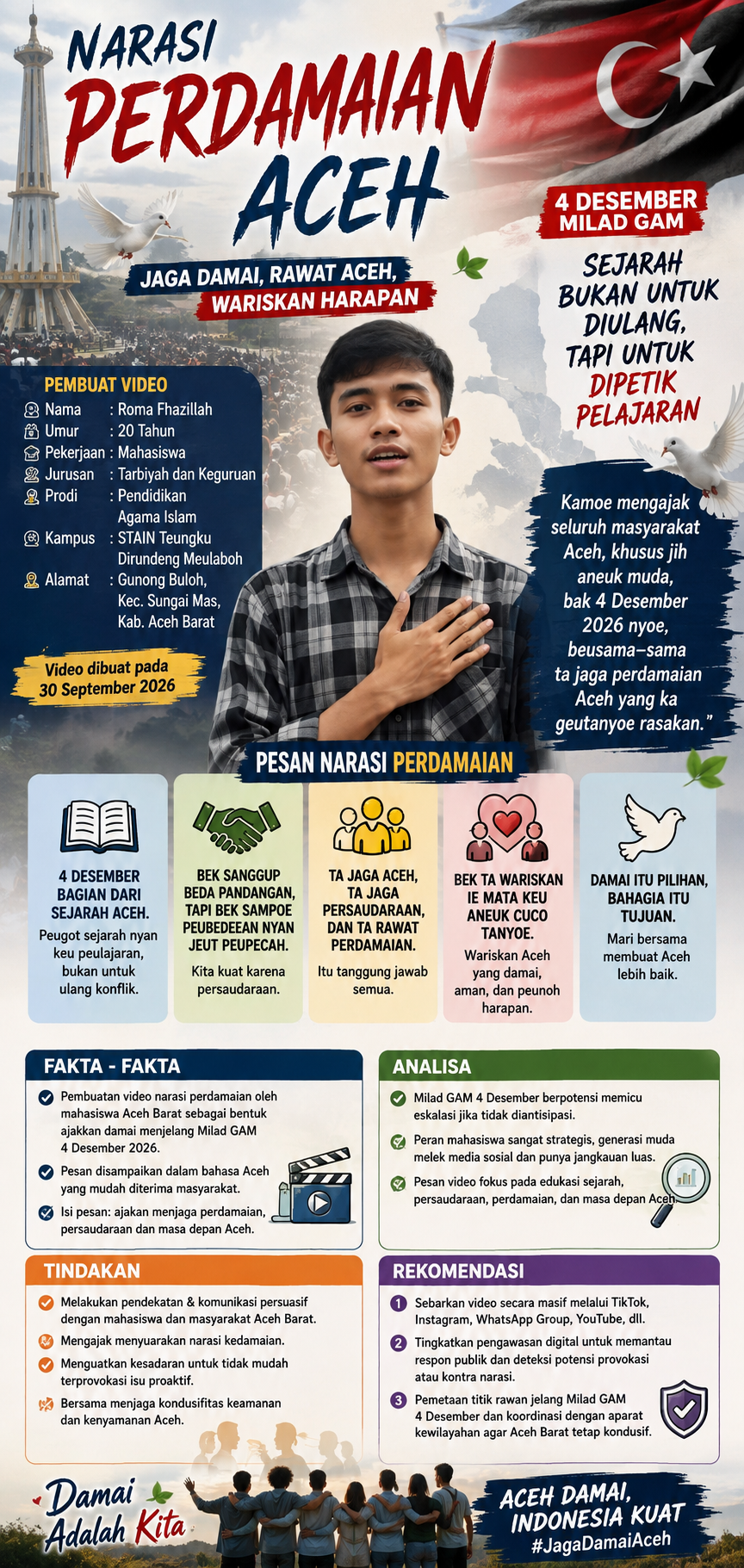 Mahasiswa Aceh Barat Sampaikan Pesan Damai Jelang 4 Desember, Ajak Anak Muda Jaga Persaudaraan
